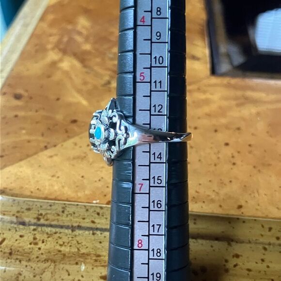 Natural Shungite Sleeping Beauty Turquoise Sterling Silver Ring Size 6 - Picture 8 of 9
